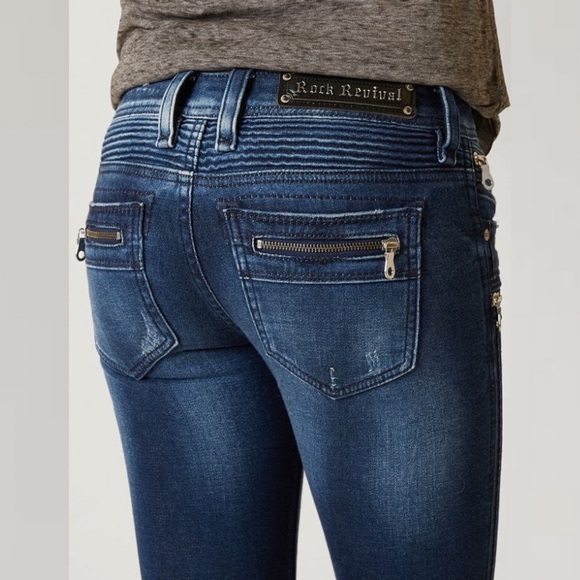 Rock Revival Camille Skinny Moto Distressed Jeans – Size 27 – Dark Wash - Picture 3 of 12